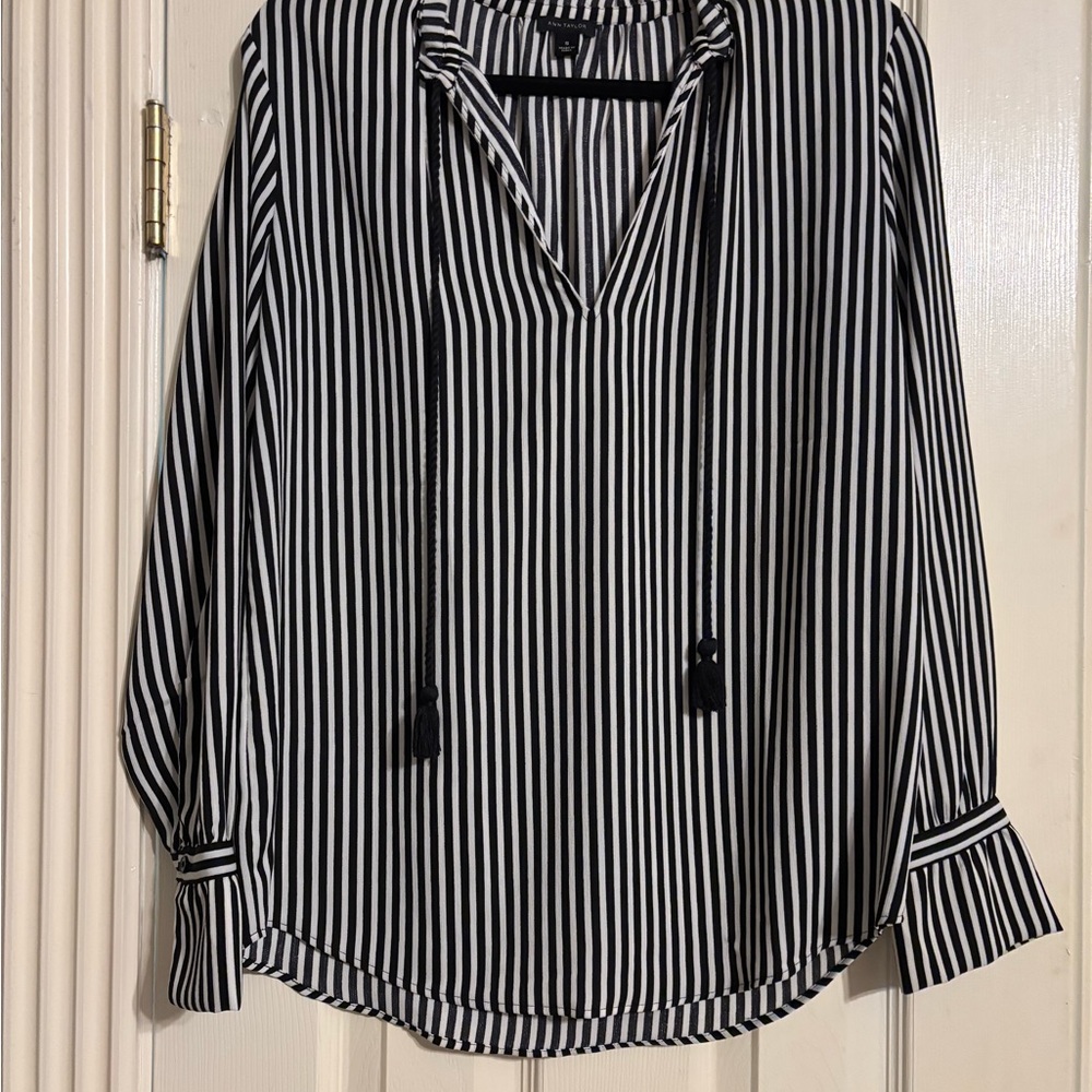 Ann Taylor Black and White Striped Top